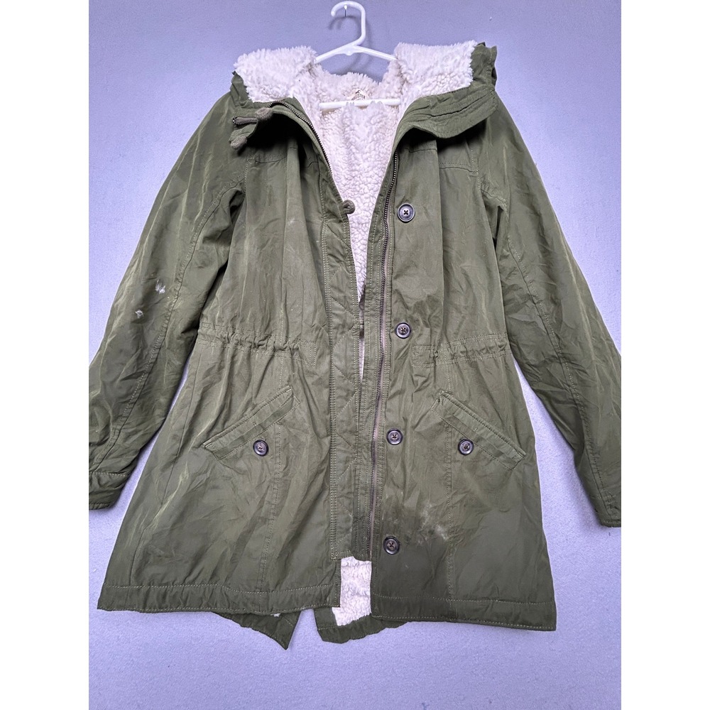 Hollister Parka Jacket Cotton Blend Olive Green Size XL Womens